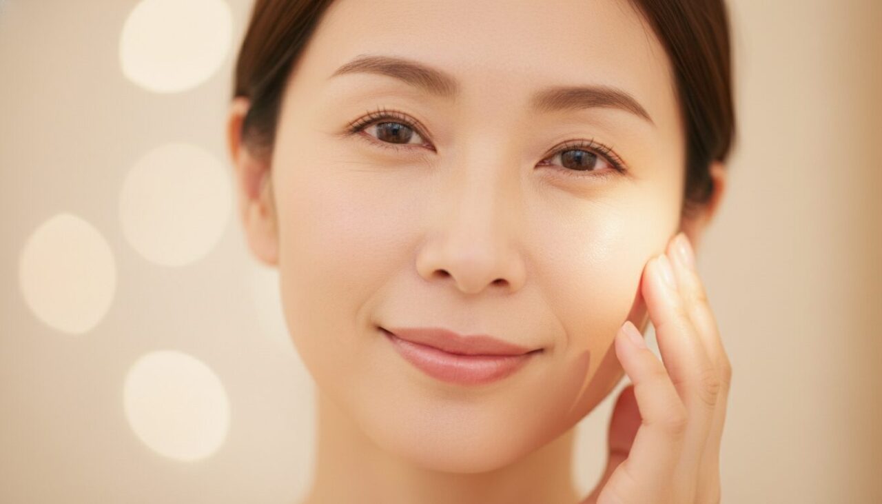 つやつやの肌でほほえむ30代女性