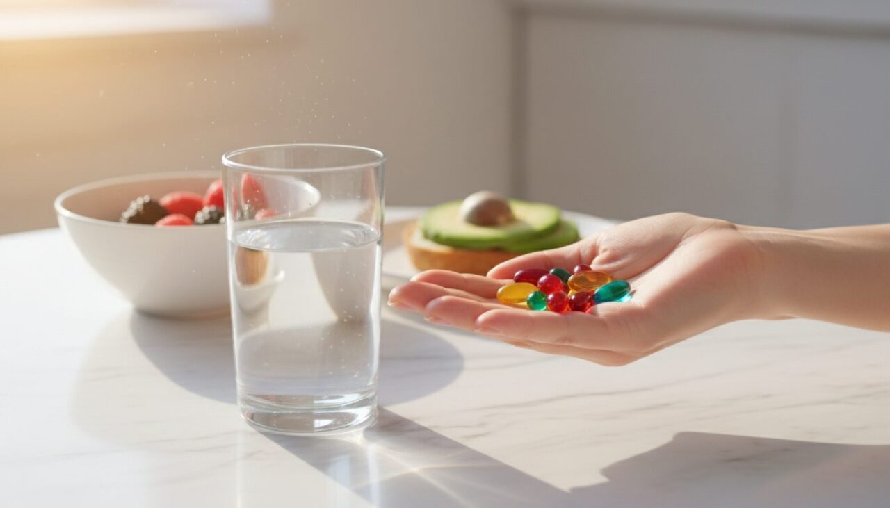 朝のビタミンサプリと水