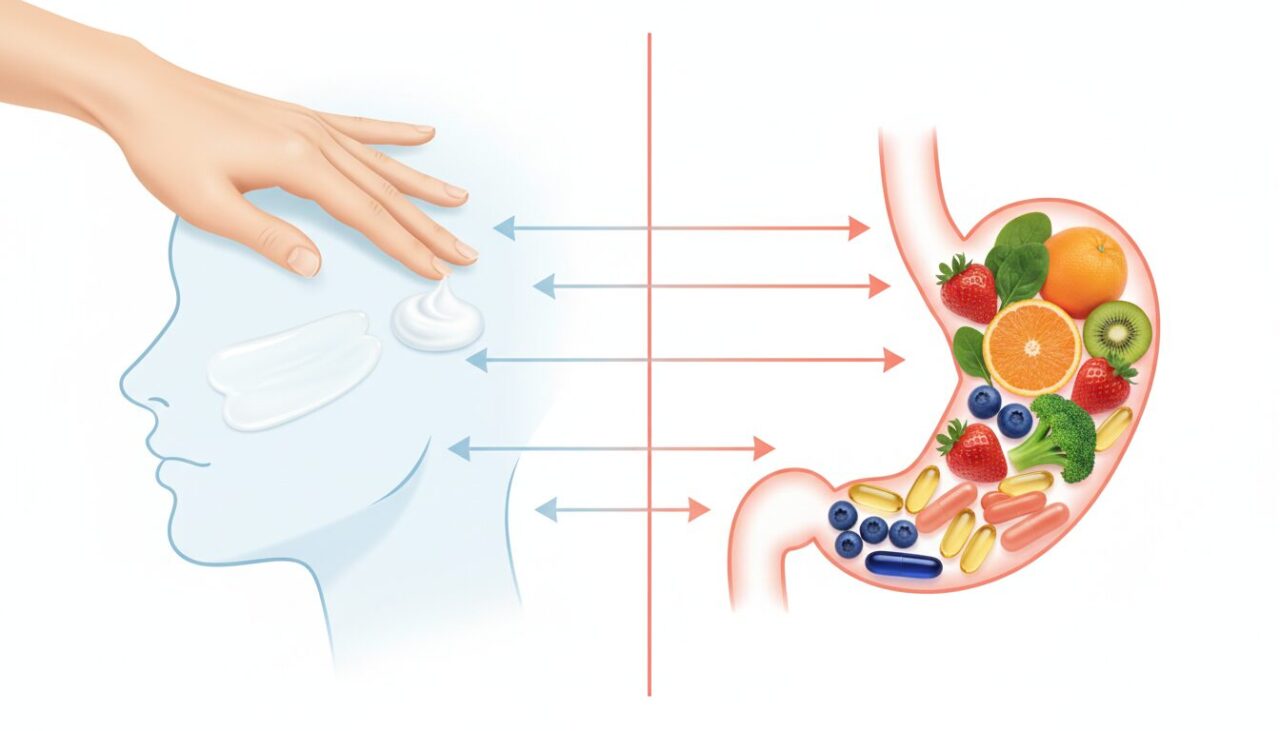 スキンケアとインナーケアの違いを示すイメージ図