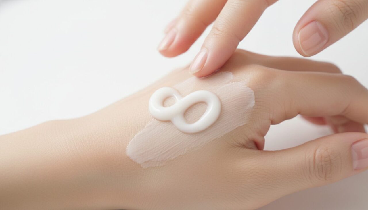 UVクリームを手の甲に伸ばす