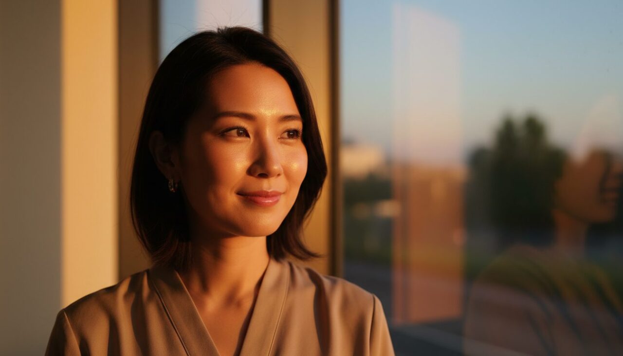 夕方でもメイクがきれいな30代女性