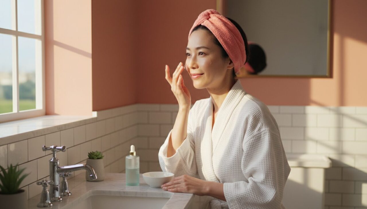 クレンジング後のスキンケアシーン