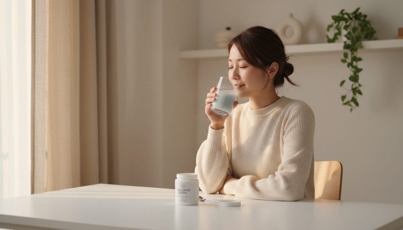 パウダーサプリを飲む30代女性