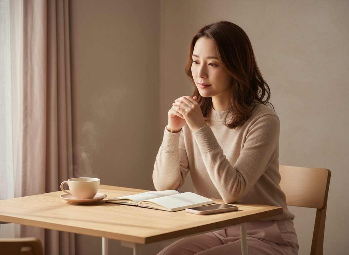 送信前のメッセージを見直す女性
