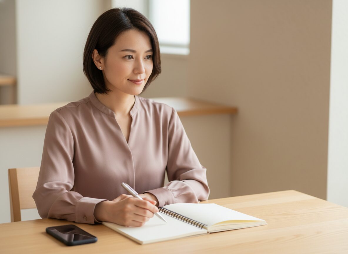短いメッセージを丁寧に確認する女性