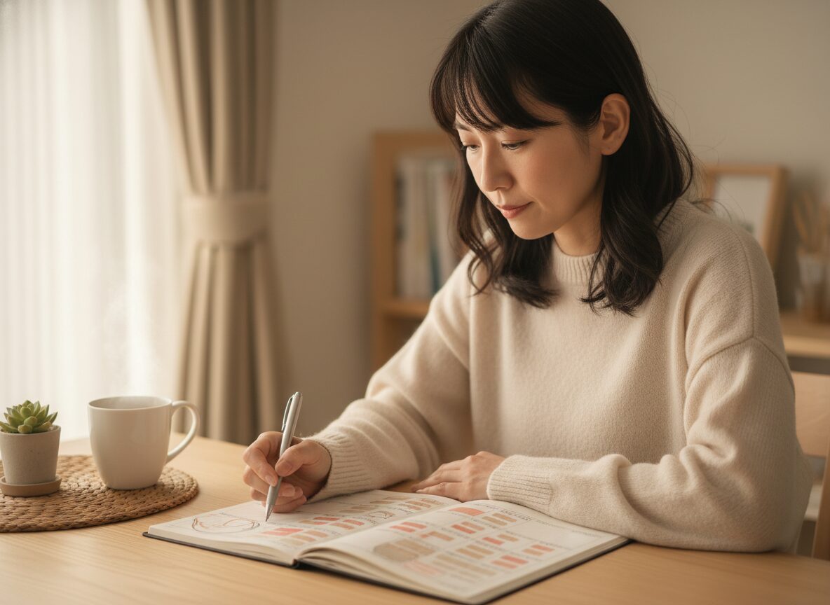 手帳に予定が詰まっている婚活中の女性